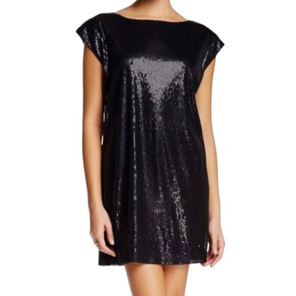 Michael Stars | Black Shiny Sequin Mini Sleeveless Shift Dress | Sz S